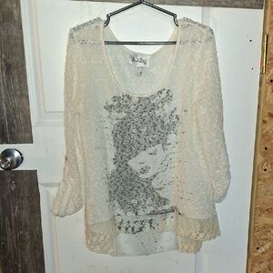 Joseph Ribkoff Cream Lace Knit Blouse
